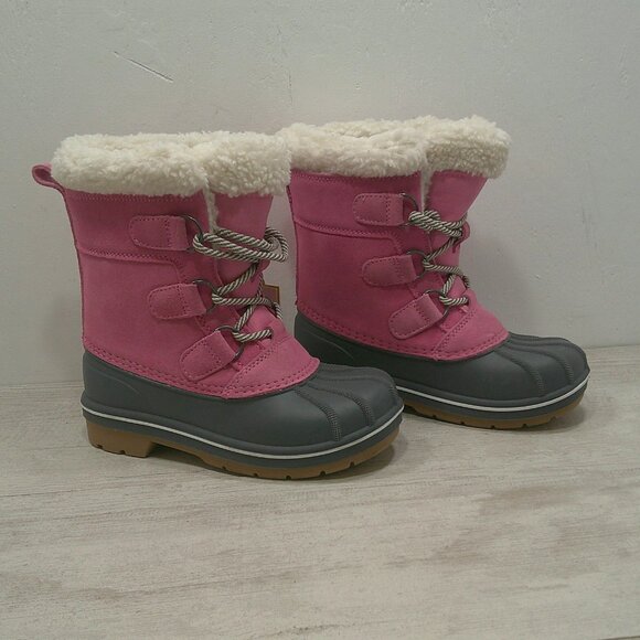 Cat & Jack Perfectly Pink & Gray Lace up Fur lined Snow Winter Boots Size 13 - Picture 1 of 10